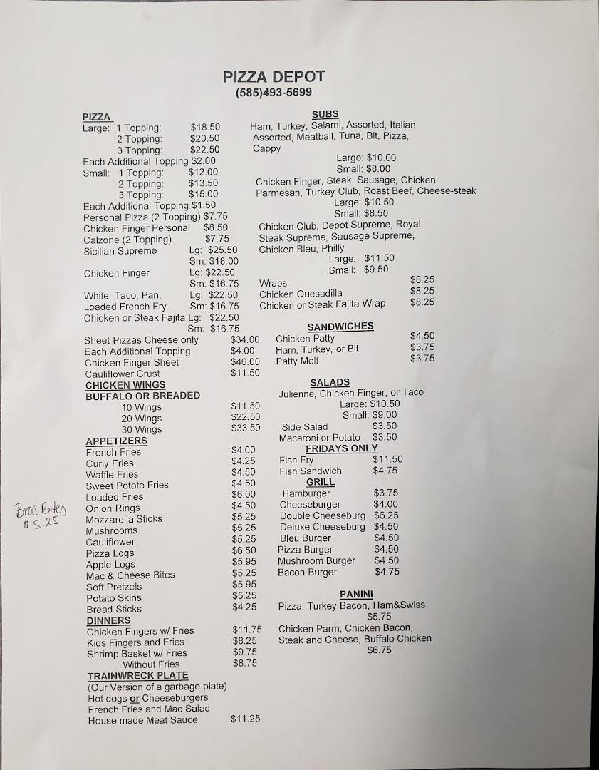 Silver Springs Pizza Depot Menu